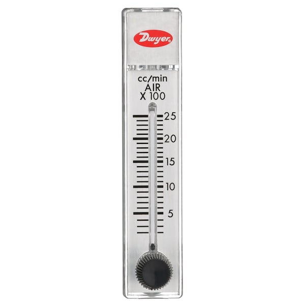 Flowmeter, range 5-50 cc/min air. +/-8% accuracy.